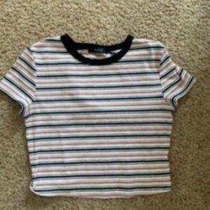 SHEIN, XS, striped white, black, and pink, cropped T-shirt